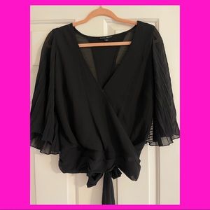NWT BLACK FAUX WRAP TIE TOP